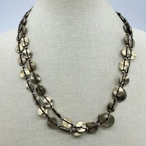 Layered Boho Coin Necklace Brushed Silver Tone Disc Statement Piece Gift Unique